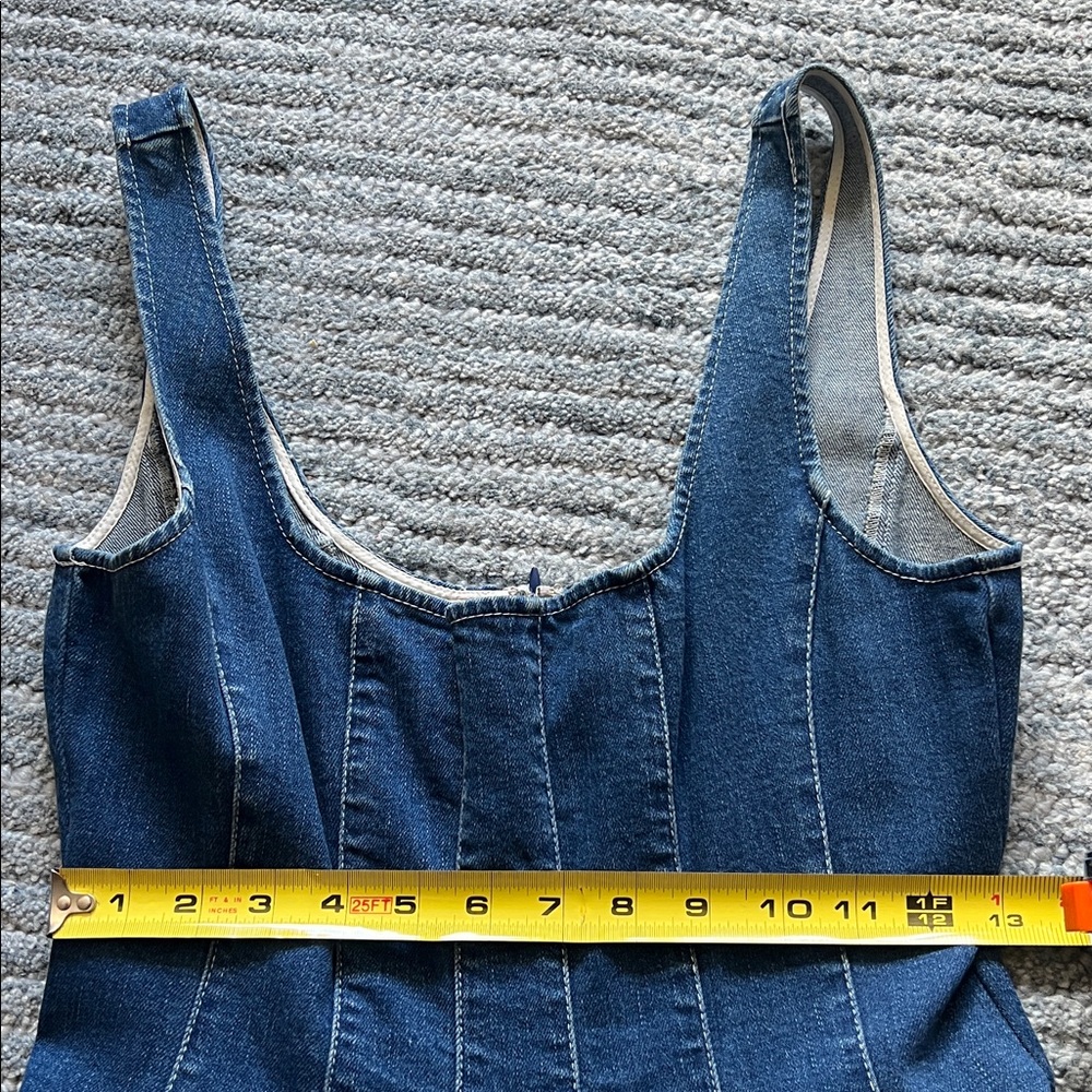 STAUD Mini Wells Dark Blue Denim Sleeveless A-Line Dress - Picture 15 of 16